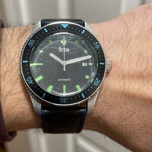 Reign Elijah Automatic Rubber Inlaid Leather-Band Watch W/Date - Black/Blue